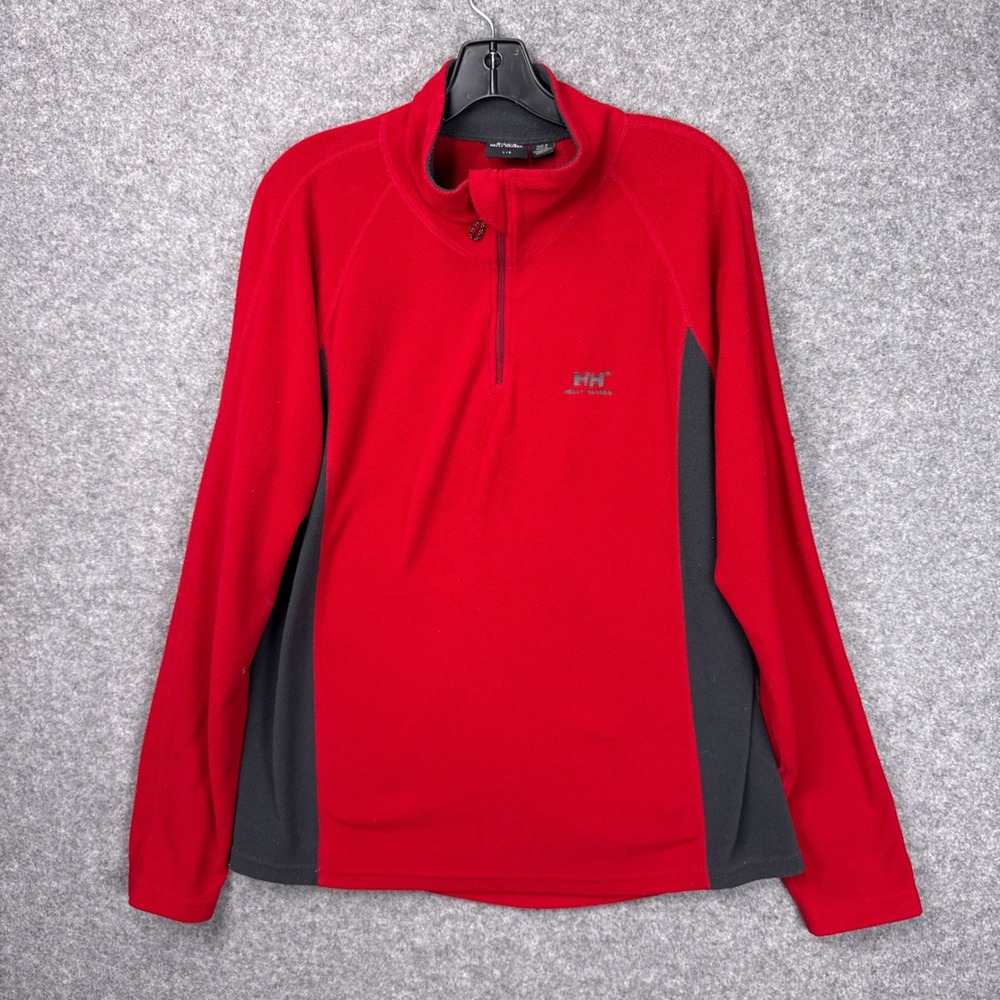 Helly Hansen Fleece Pullover Large Red Quarter Zip Technical Contrast Panel